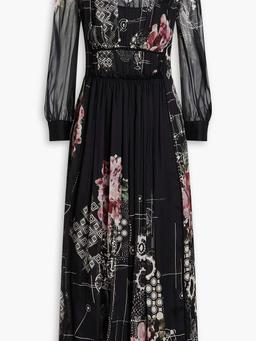 Ruffled printed silk-chiffon midi dress