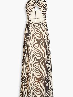 Mona cutout printed crepe halterneck maxi dress