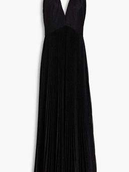 Metallic plissé-woven gown
