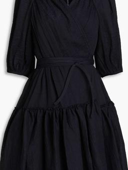 Ruffled cotton-blend crepon mini wrap dress