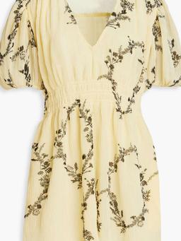 Floral-print plissé-georgette mini dress