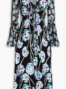 Shauna floral-print georgette-paneled jersey midi dress