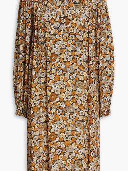 Gathered floral-print crepe de chine dress