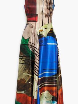 Printed silk-satin midi dress
