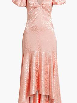 Asymmetric ruched satin-jacquard maxi dress