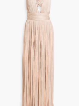Rayana plissé crochet-knit silk gown