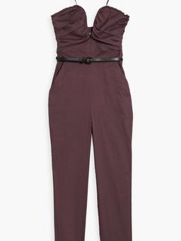 Pleated cotton-blend poplin halterneck jumpsuit