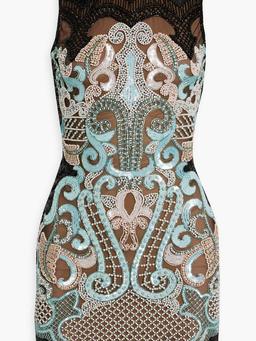 Embellished stretch-tulle mini dress