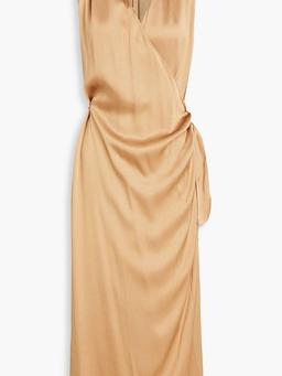 Draped satin-crepe midi wrap dress