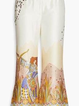 Printed silk crepe de chine kick-flare pants