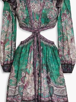 Cutout paisley-print cotton-gauze mini dress