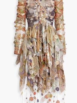 Embellished metallic printed chiffon dress