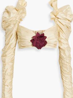 Cropped ruched silk-shantung top