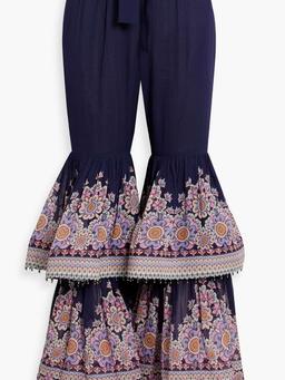 Tiered floral-print chiffon flared pants