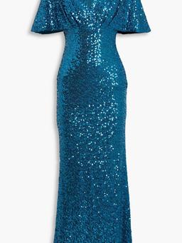 Draped sequined mesh gown