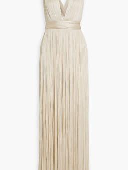 Rayana plissé crochet-knit silk gown