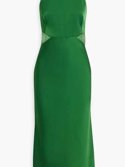 Drew corded lace-paneled satin midi dress