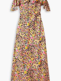 3-Way belted ruffled floral-print silk-twill maxi dress