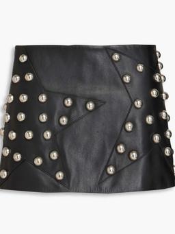 Studded embellished leather mini skirt