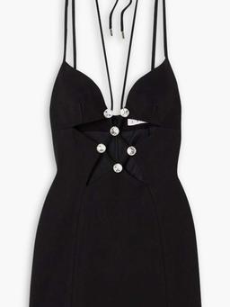 Cutout crystal-embellished ponte mini dress