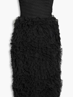 Off-the-shoulder ruffled Swiss-dot tulle midi dress