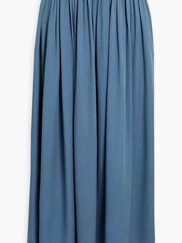 Gathered satin-jacquard midi skirt