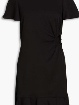 Gathered cutout grain de poudre mini dress