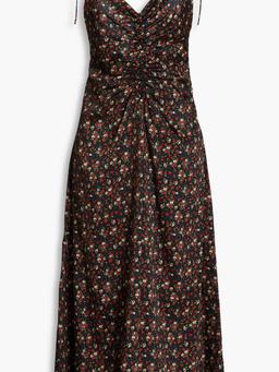Floral-print twill midi dress