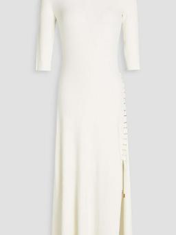 Lace-up ribbed wool-blend midi dress