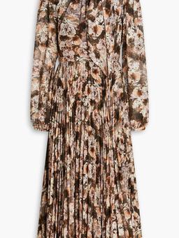 Pleated floral-print jacquard midi dress