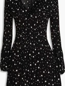 Ruffled printed plissé-crepe mini dress