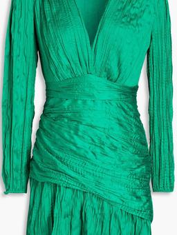 Plissé-satin mini dress