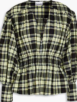 Checked cotton-blend seersucker blouse