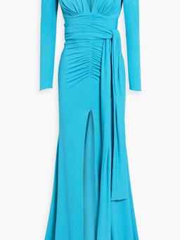 Ruched glittered jersey gown