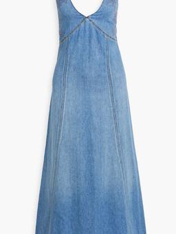 Broderie anglaise-trimmed cotton and linen-blend chambray maxi dress