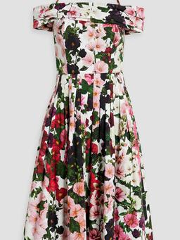 Cold-shoulder floral-print cotton-blend poplin midi dress