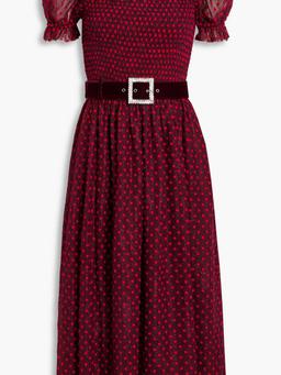 Midnight Kiss belted flocked lace midi dress