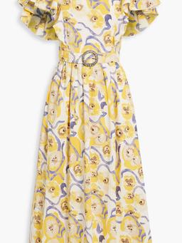 Damon ruffled printed cotton-blend poplin midi dress