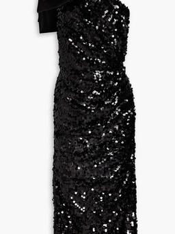 One-shoulder sequined tulle midi dress
