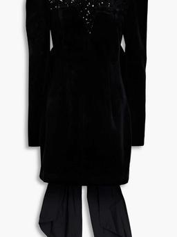 Onyx embellished tulle and velvet mini dress