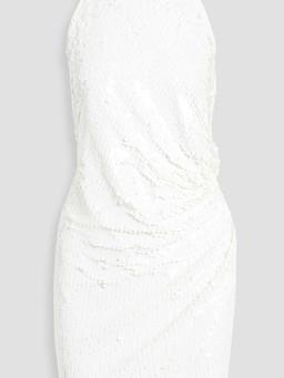 Jo wrap-effect sequined stretch-tulle halterneck mini dress