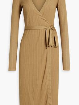 Ribbed-knit midi wrap dress