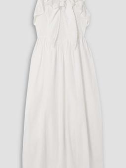 Broderie anglaise cotton-paneled cotton-poplin midi dress