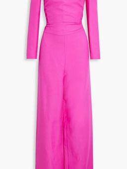 Off-the-shoulder wool and silk-blend crepe wide-leg jumpsuit