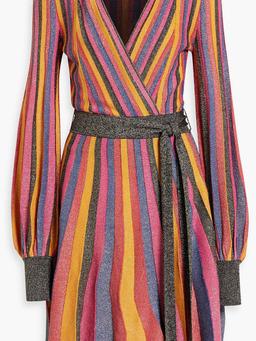 Marsha wrap-effect metallic striped knitted mini dress