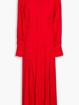 Pleated satin-crepe midi shirt dress