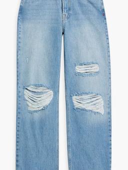 Brown distressed high-rise wide-leg jeans