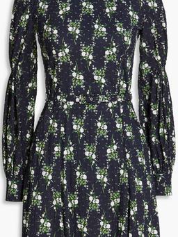 Aurora floral-print cotton-blend Swiss-dot seersucker mini dress