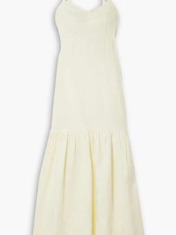 Open-back tiered linen midi dress