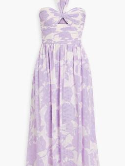 Selina floral-print fil coupé chiffon halterneck midi dress